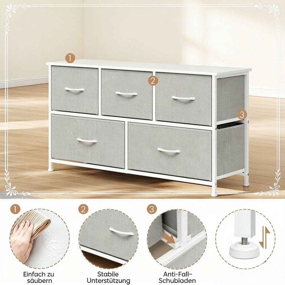 KOMMODE Hellgrau 100/30/54 cm - Hellgrau, Holzwerkstoff (100/54/30cm) - PANGIVO