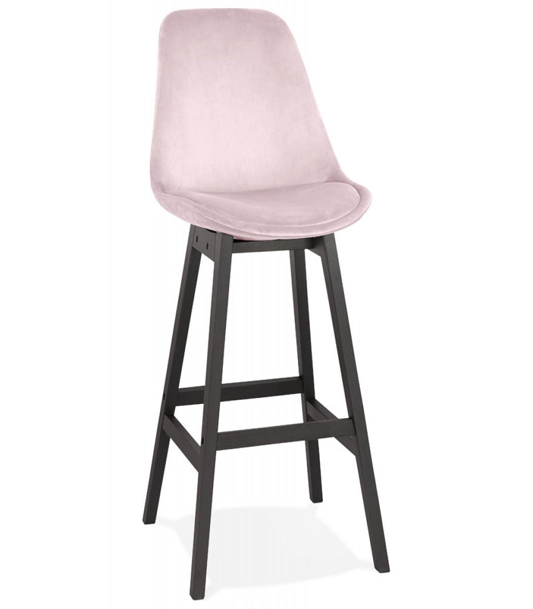 BARHOCKER Samt Sitz mit Holzgestell im Vintage Stil MORISS, Rosa-Schwarz 48x56x113 cm - Pink/Schwarz, Eichenholz/Holz (48/113/56cm) - KADIMA DESIGN