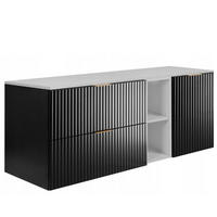 WASCHBECKUNTERSCHRANK FLOW mit Regal + Platte Schwarz matt 140/57/46 cm - Schwarz, Holzwerkstoff (140/57/46cm) - Rodan