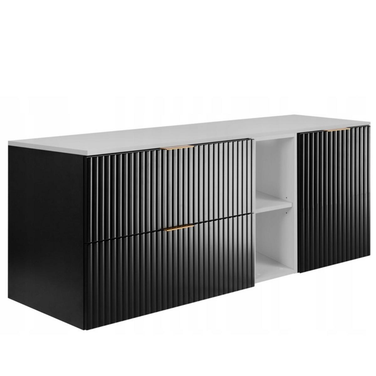 WASCHBECKUNTERSCHRANK FLOW mit Regal + Platte Schwarz matt 140/57/46 cm - Schwarz, Holzwerkstoff (140/57/46cm) - Rodan