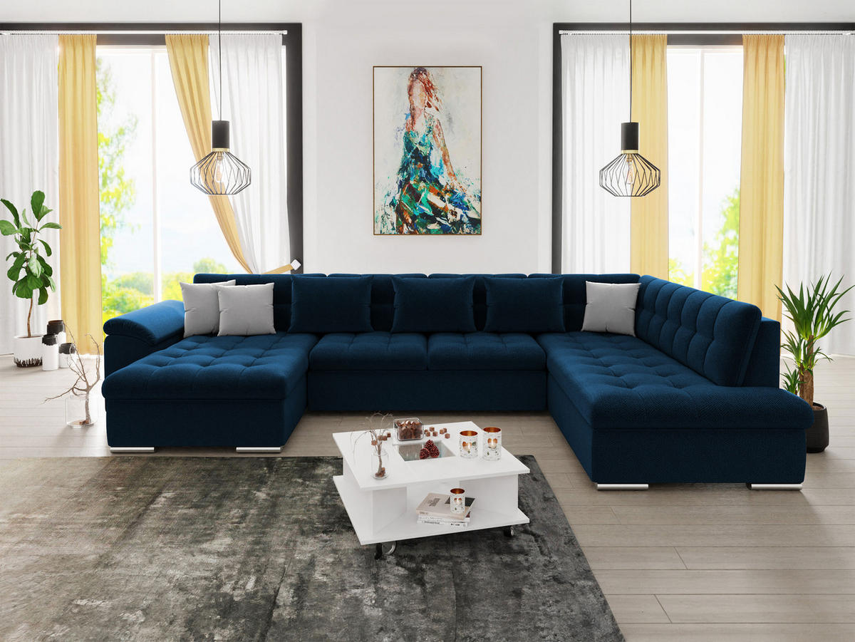WOHNLANDSCHAFT Niko Bis, Seite: Links - Dunkelblau, Holz/Textil (348/76/205cm) - MIRJAN24