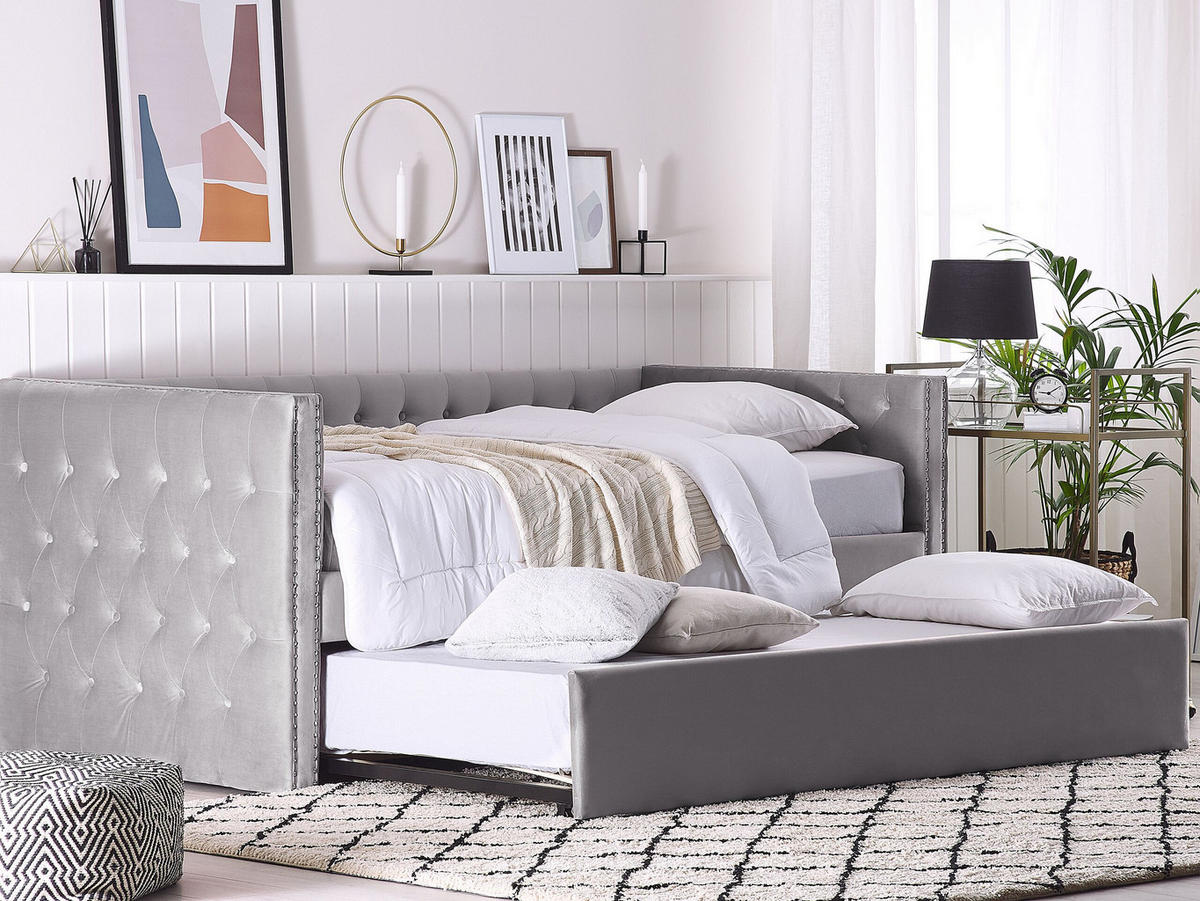 TAGESBETT 90/200cm Grau Gassin - Grau, Textil (90/200cm) - Beliani
