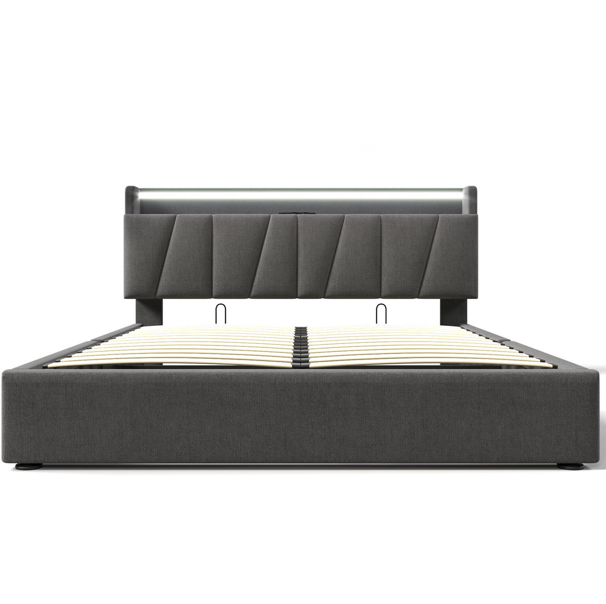 POLSTERBETT 160/200 cm Grau mit Stauraum-Kopfteil und USB-Ladefunktion - Grau, Textil (160/200cm) - OKWISH