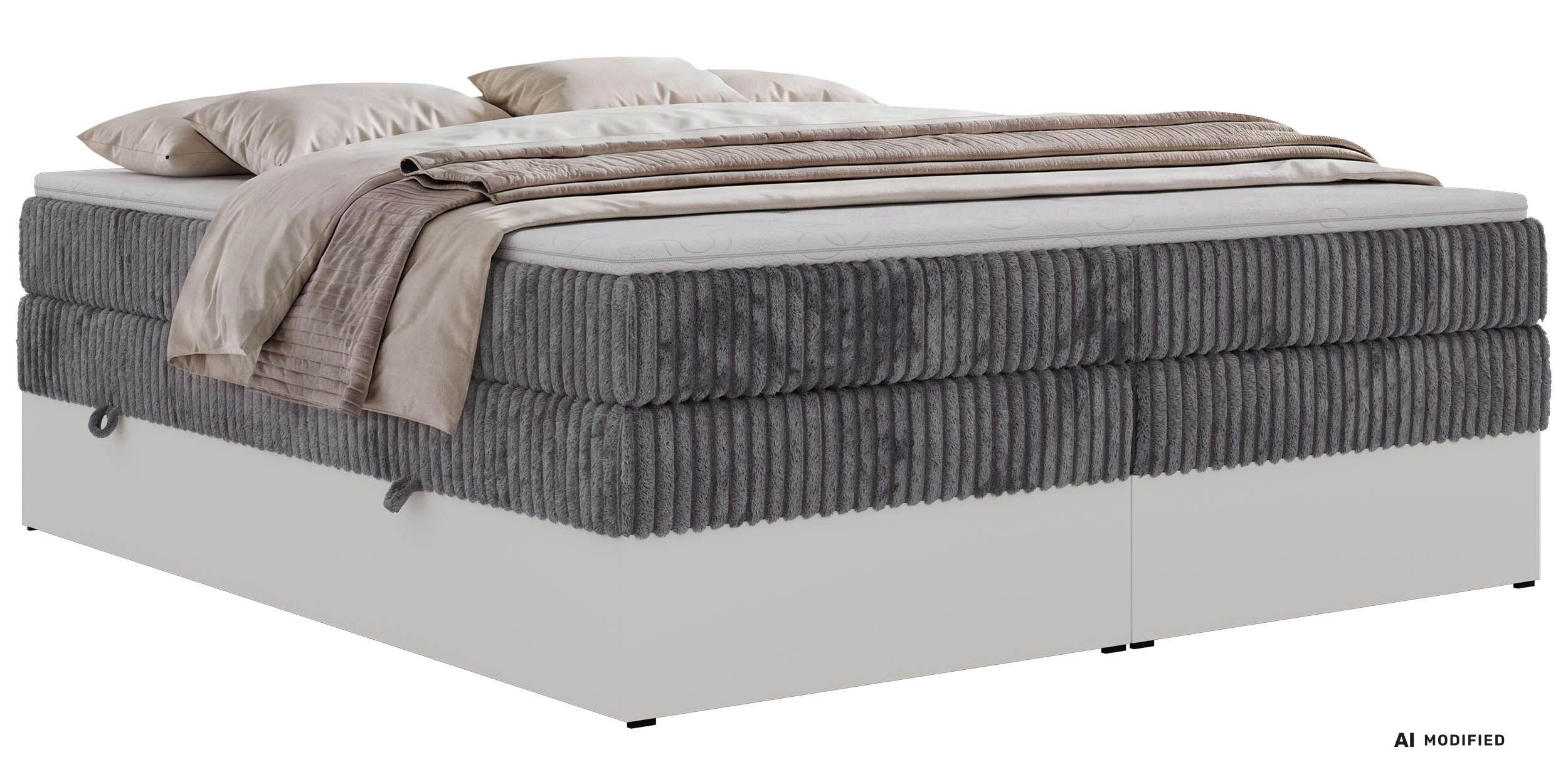 BOXSPRINGBETT TRAVIT ZERO KING 180/200 - Grau Cord - Topper T25 - H3 - Schwarz/Grau, Kunststoff/Textil (180/200cm) - MKS