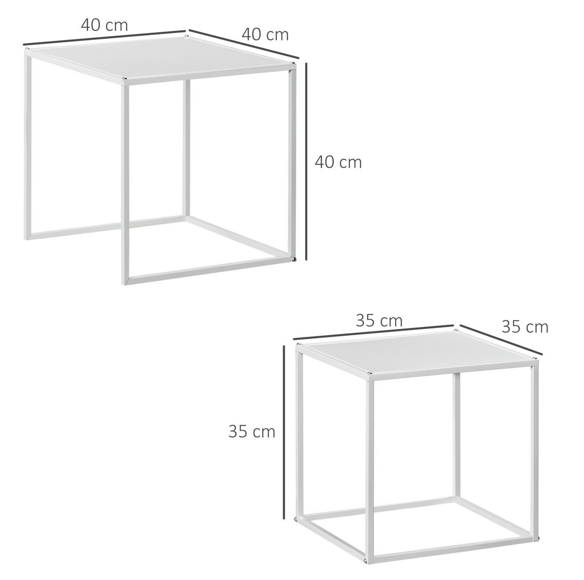 COUCHTISCH-SET 40/40/40 und 35/35/35 cm, 2-teilig mit Stahlgestell und quadratischer Tischplatte, Weiß - Weiß, Metall (40/40/40cm) - Redom