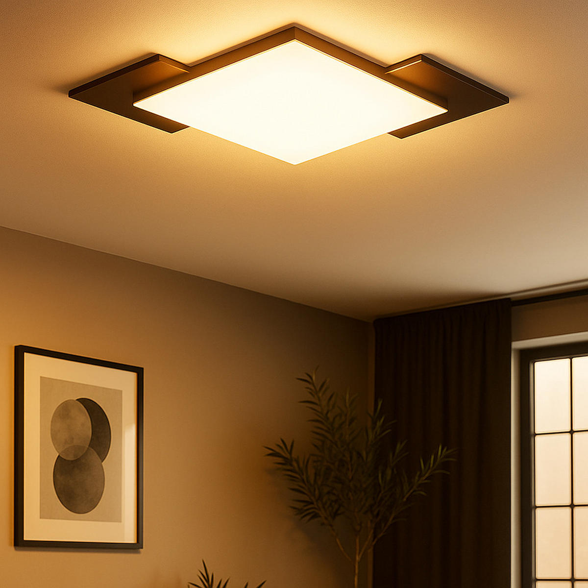 LED DECKENLEUCHTE Holzoptik Schwarz - Schwarz, Metall (43.5/43.5/7cm)