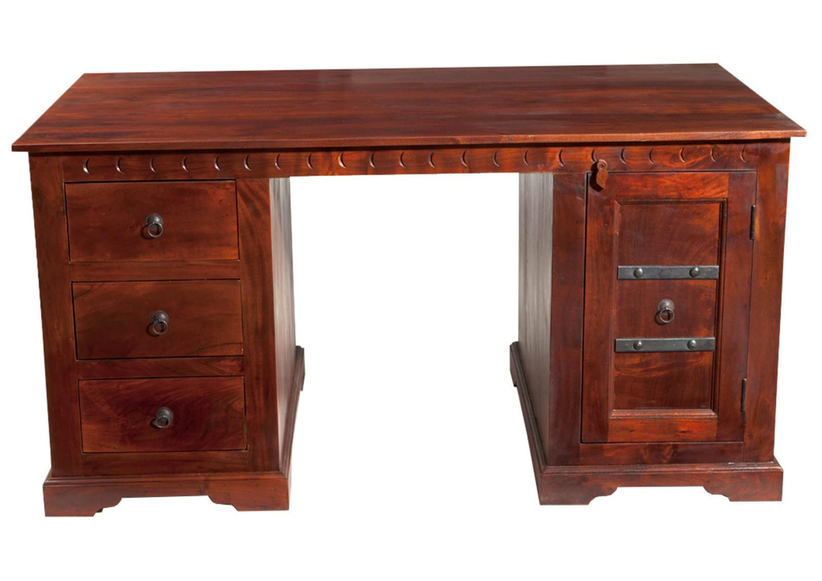 SCHREIBTISCH Akazie 150x85x76 nougat lackiert OXFORD #420 - Dunkelbraun, Holz (85/150/76cm) - Massivmoebel24