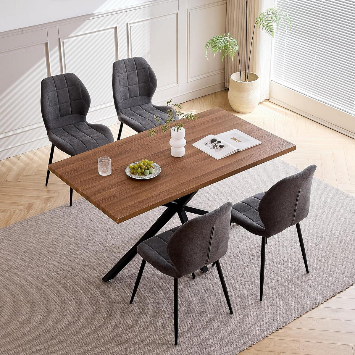 ESSZIMMERSTUHL 4-teiliges Set Stoff Grau Metallbeine - Grau, Textil (47.5/86/43cm)