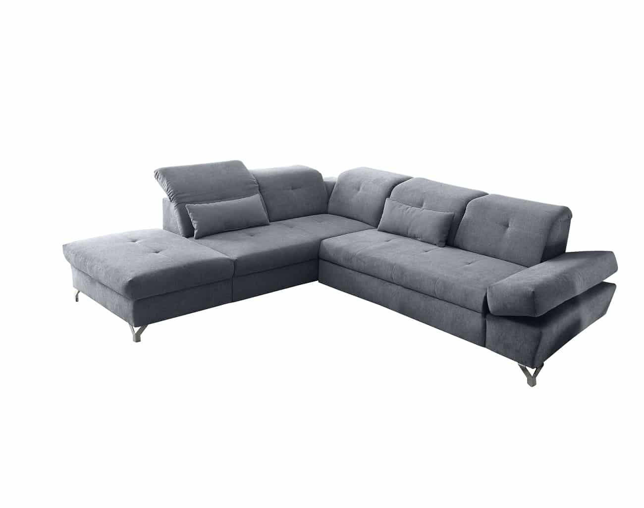 ECKSOFA mit Schlaffunktion und verstellbaren Kopflehnen - Chromfarben/Anthrazit, Textil/Metall (275/245cm) - ed exciting design