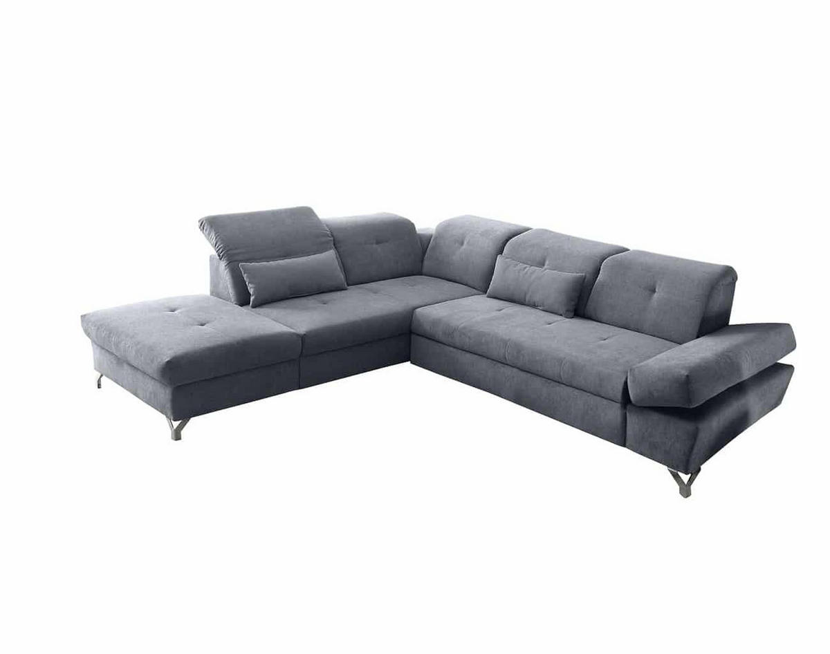 ECKSOFA mit Schlaffunktion und verstellbaren Kopflehnen - Chromfarben/Anthrazit, Textil/Metall (275/245cm) - ed exciting design