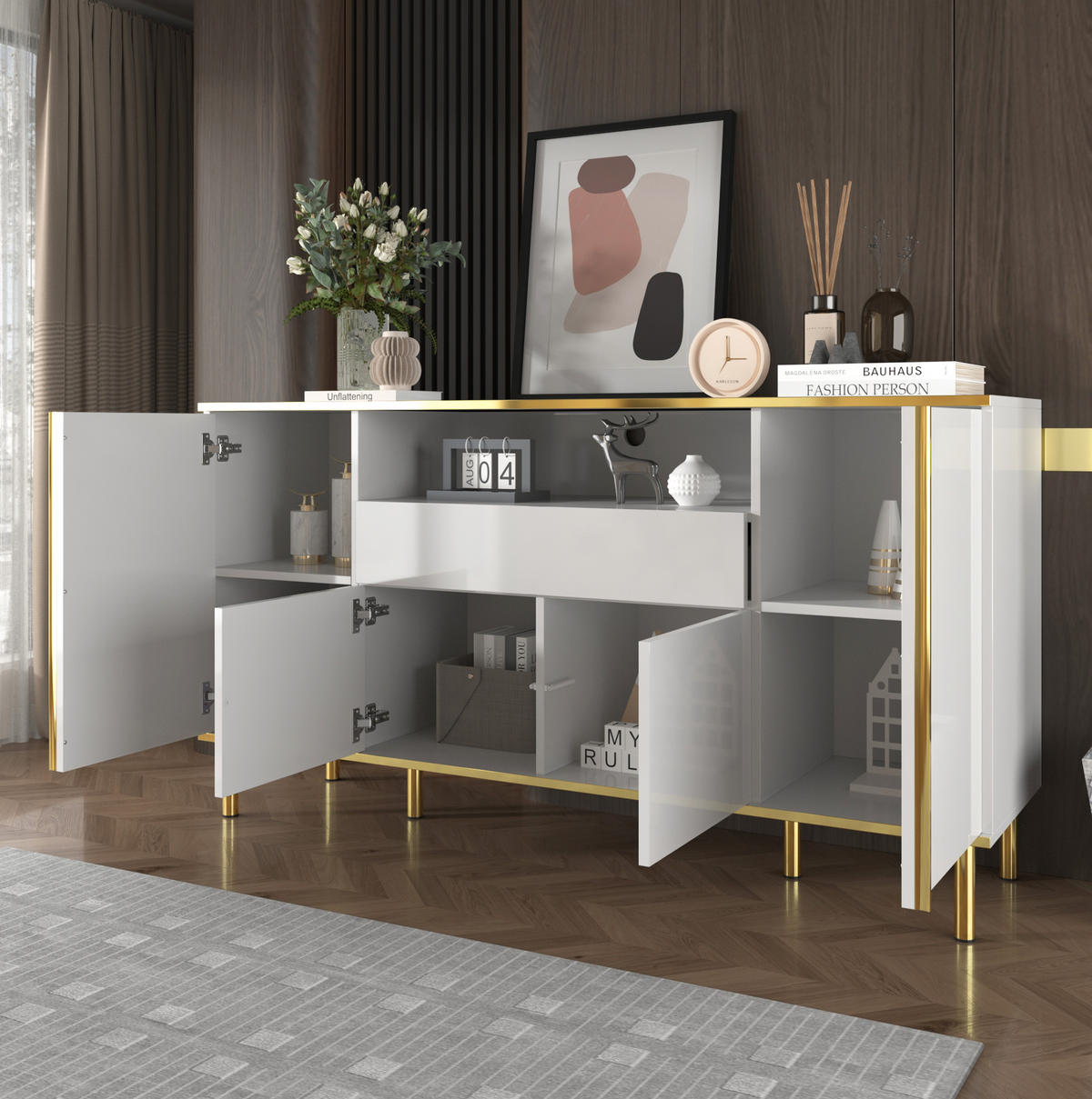 SIDEBOARD 150/40/80 cm aus MDF und Spanplatte mit LED-Beleuchtung Weiß - Weiß, Holzwerkstoff (150/80/40cm) - Modenvie