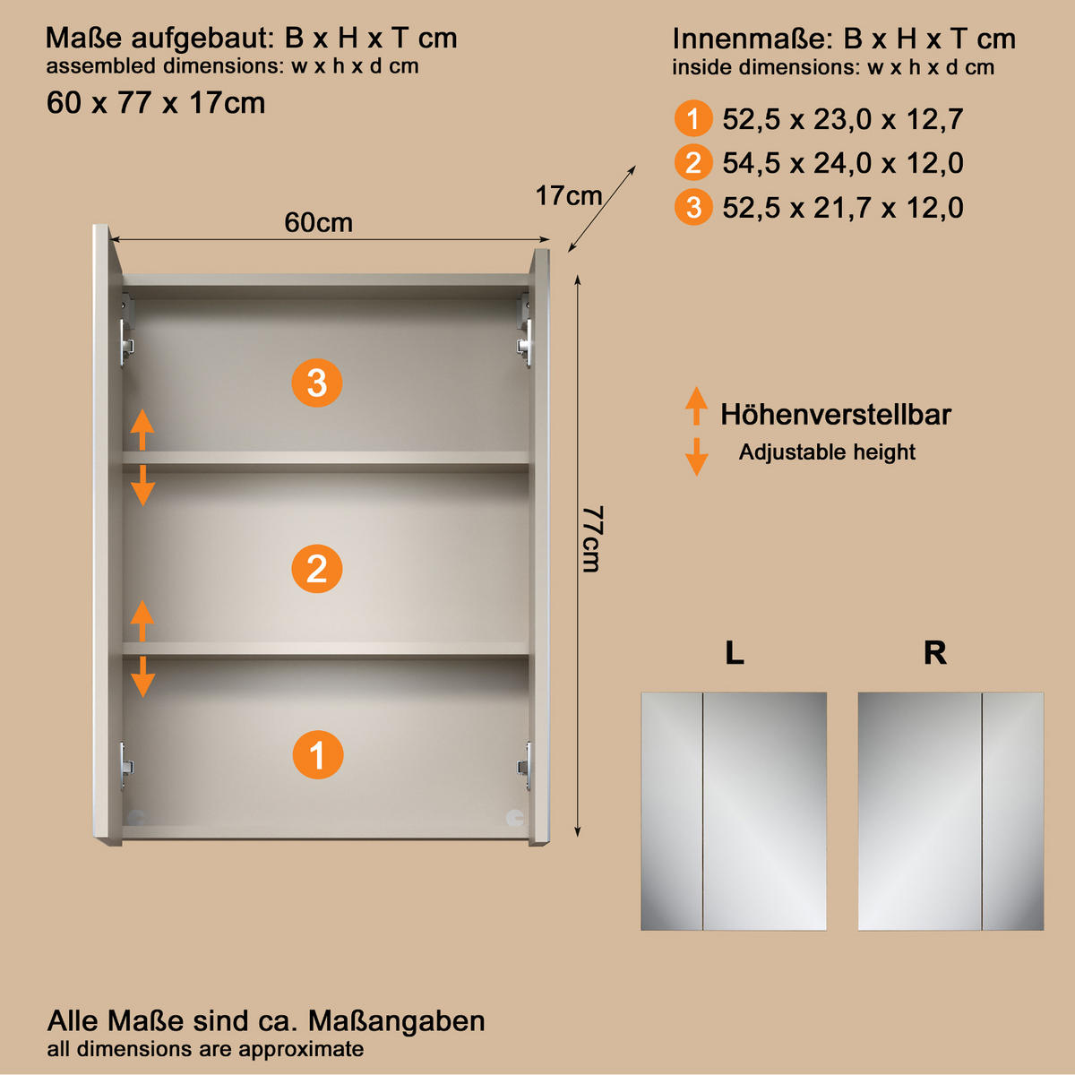 BADMÖBEL-SET Kaschmir, Evoke Eiche 2-teilig 72 x 184 cm, Badkombination in modernem Design - Kaschmir/Eichefarben, Glas/Holzwerkstoff (72/184/34cm) - Top.Furn