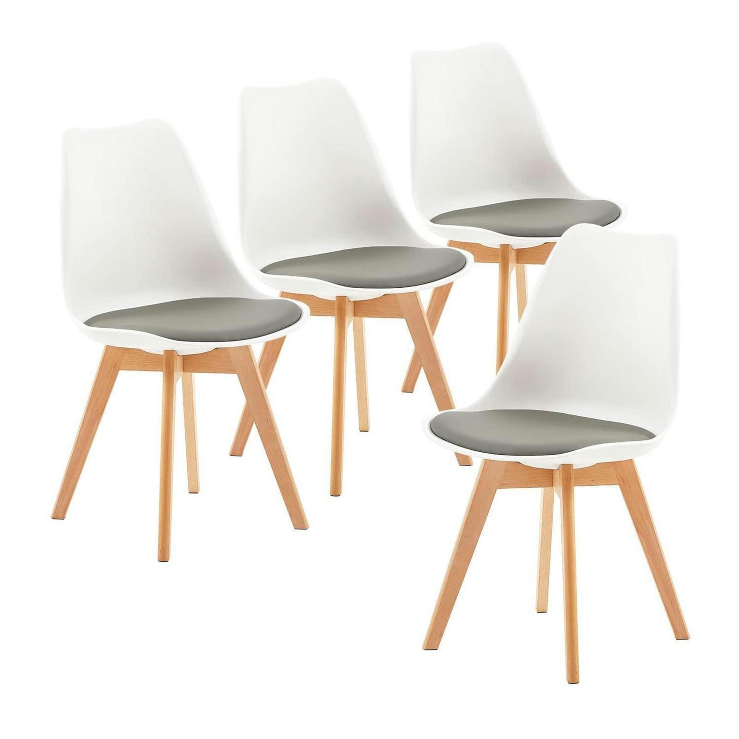 ESSZIMMERSTUHL 4er Set Weiß/Grau mit Massivholzbeinen - Weiß, Kunststoff (47.5/82/41cm)
