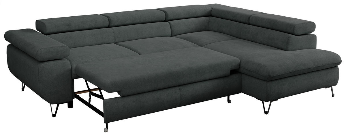 ECKSOFA PEDRO L Dunkelgrau Struktur - Rechts Seite - Dunkelgrau/Schwarz, Textil/Metall (273/208cm) - MKS