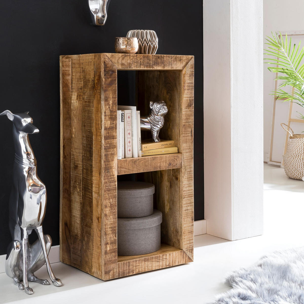 REGAL Massivholz Mango Cubeform Vintage EWA, Beige 45x35x90 cm - Beige, Holz (45/90/35cm) - KADIMA DESIGN