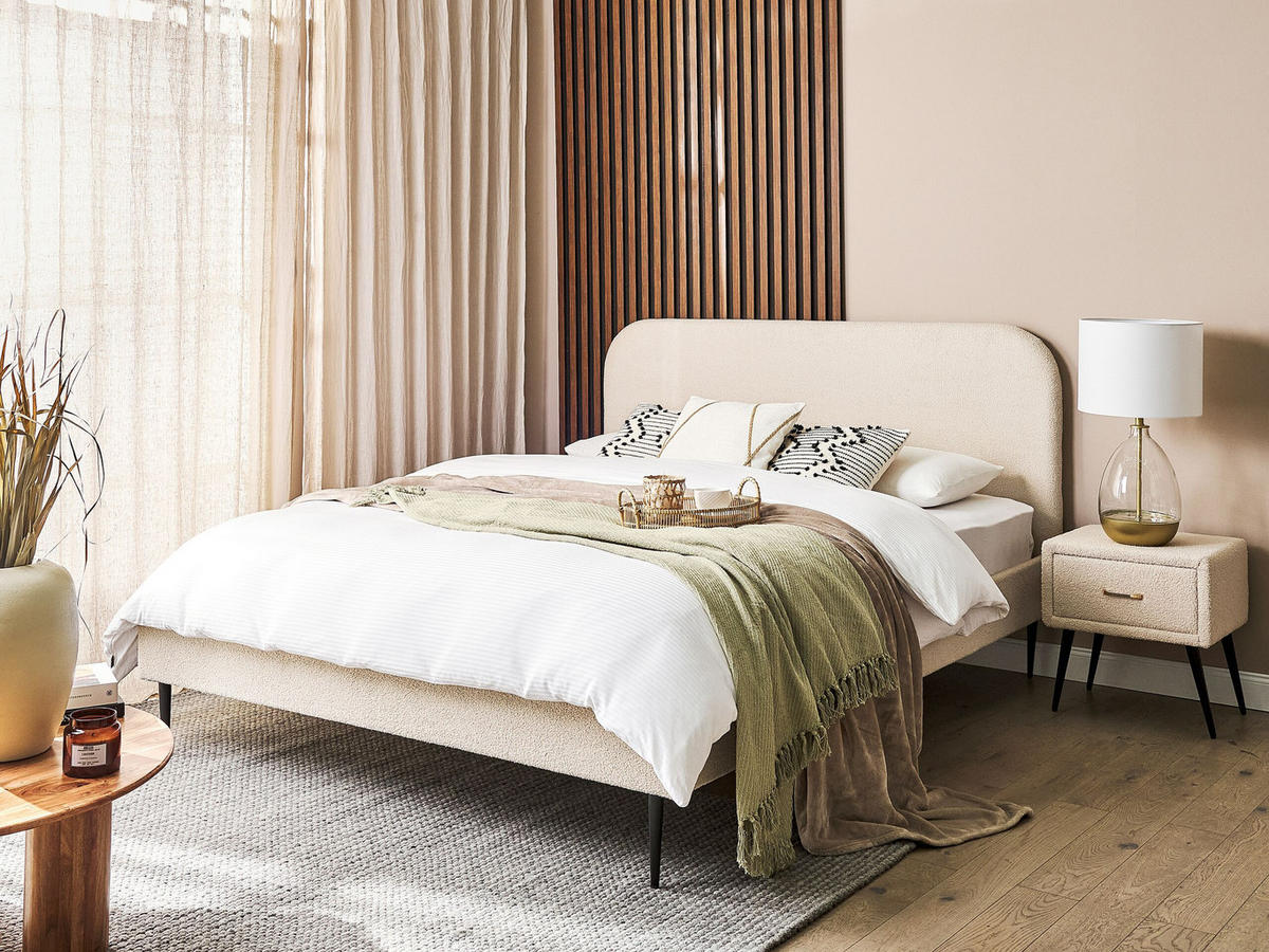 POLSTERBETT 160/200cm Helles Beige Flayat - Beige, Textil (160/200cm) - Beliani