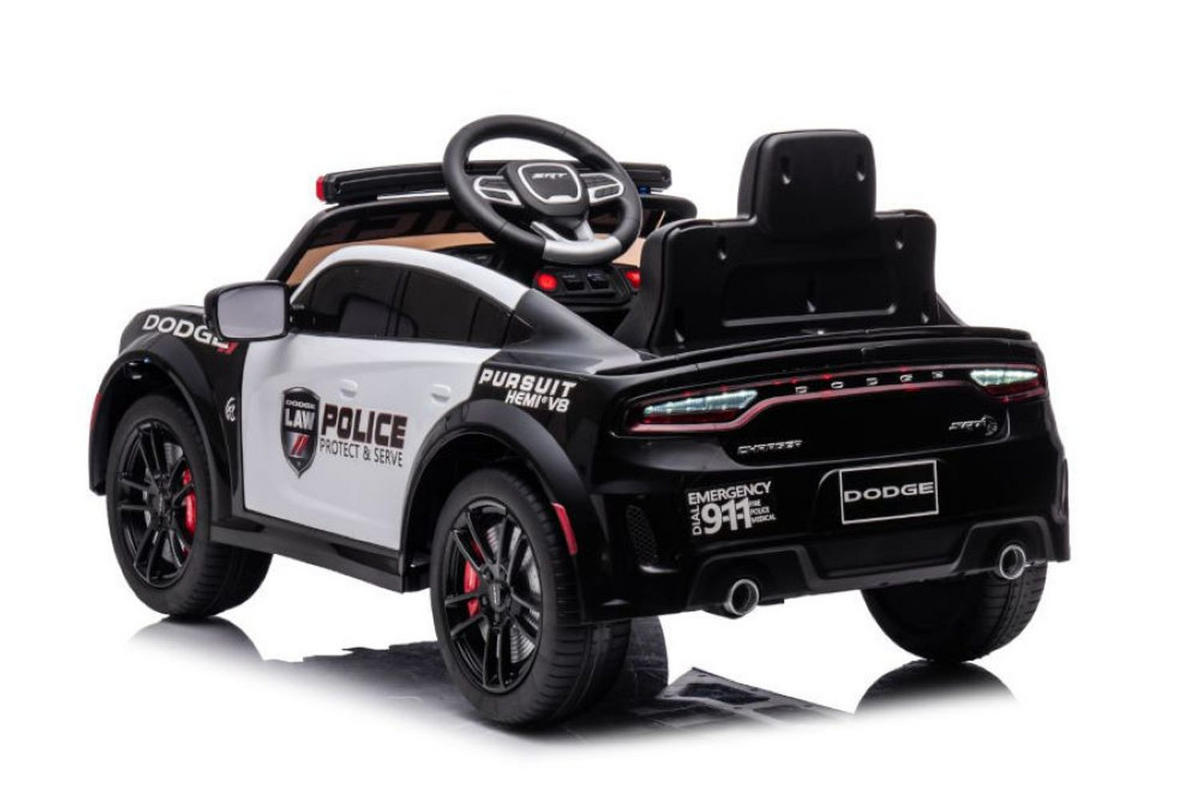 KINDER ELEKTROAUTO Dodge Polizei schwarz Polizeilichter, Sirene, Kunstledersitz, lizenziert, Stoßdämpfer - Schwarz, Kunststoff (112/68/50cm) - Es-Toys