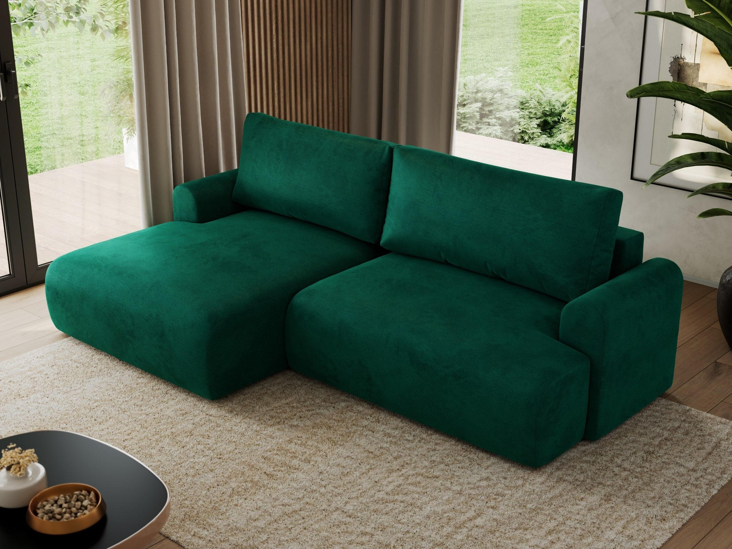 ECKSCHLAFSOFA TONO L Dunkelgrün Velvet - links - Dunkelgrün/Schwarz, Kunststoff/Textil (260/150cm) - MKS