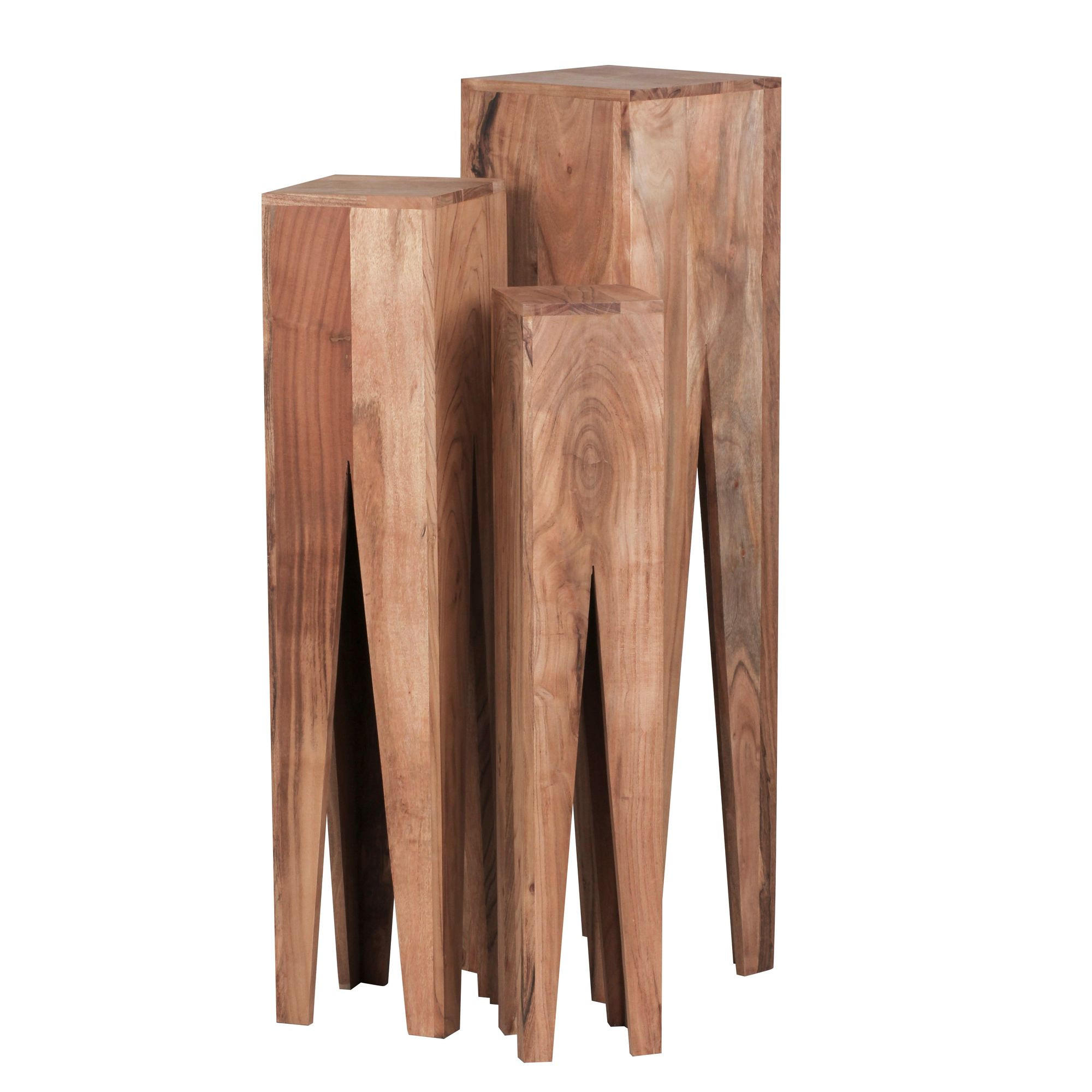 BEISTELLTISCH 3er Set Massivholz Handgefertigt Giraffenbeine, Beige 25x25x100 cm - Beige, Holz (25/25/100cm) - KADIMA DESIGN