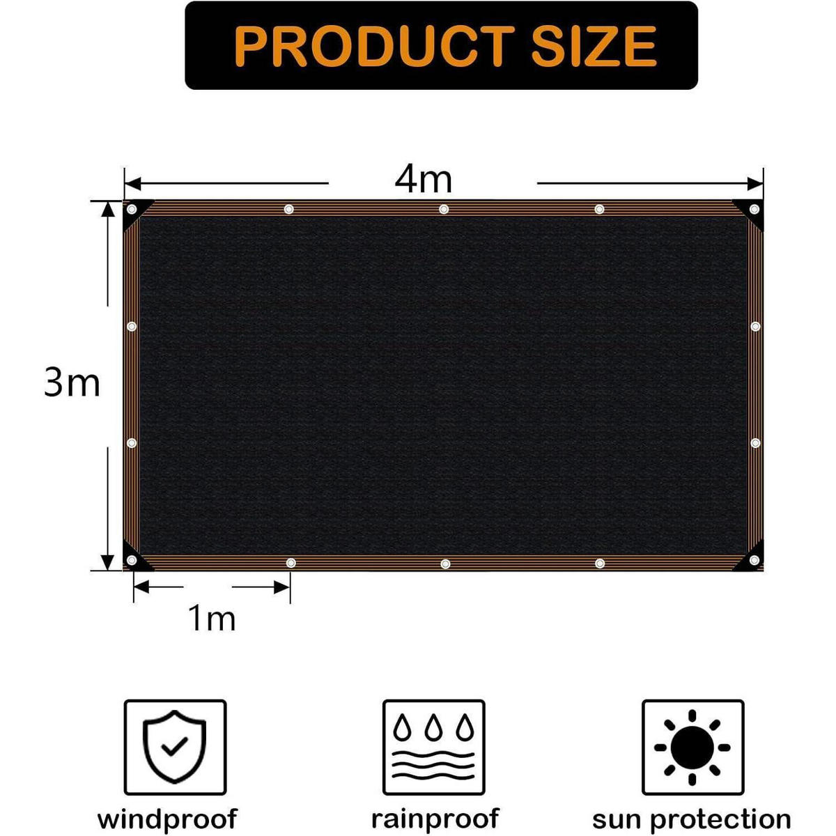 SONNENSEGEL Rechteckig 3 x 4 m Schwarz - Schwarz, Kunststoff (400/300cm)