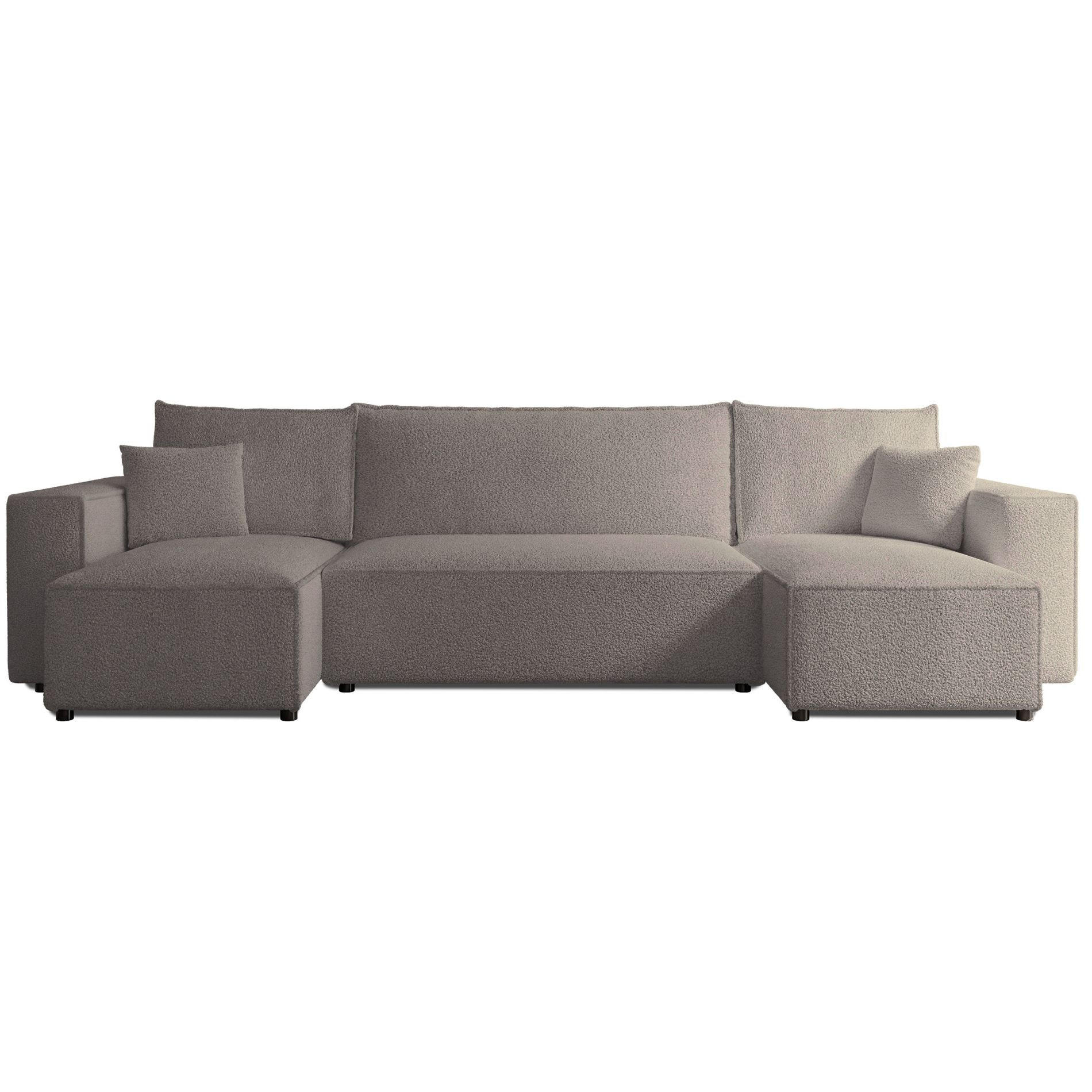 WOHNLANDSCHAFT Scarlo Hellbraun Bouclé-Bezug - Hellbraun/Schwarz, Kunststoff/Textil (312/83/145cm) - Selsey