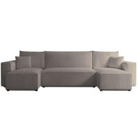 WOHNLANDSCHAFT Scarlo Hellbraun Bouclé-Bezug - Hellbraun/Schwarz, Kunststoff/Textil (312/83/145cm) - Selsey