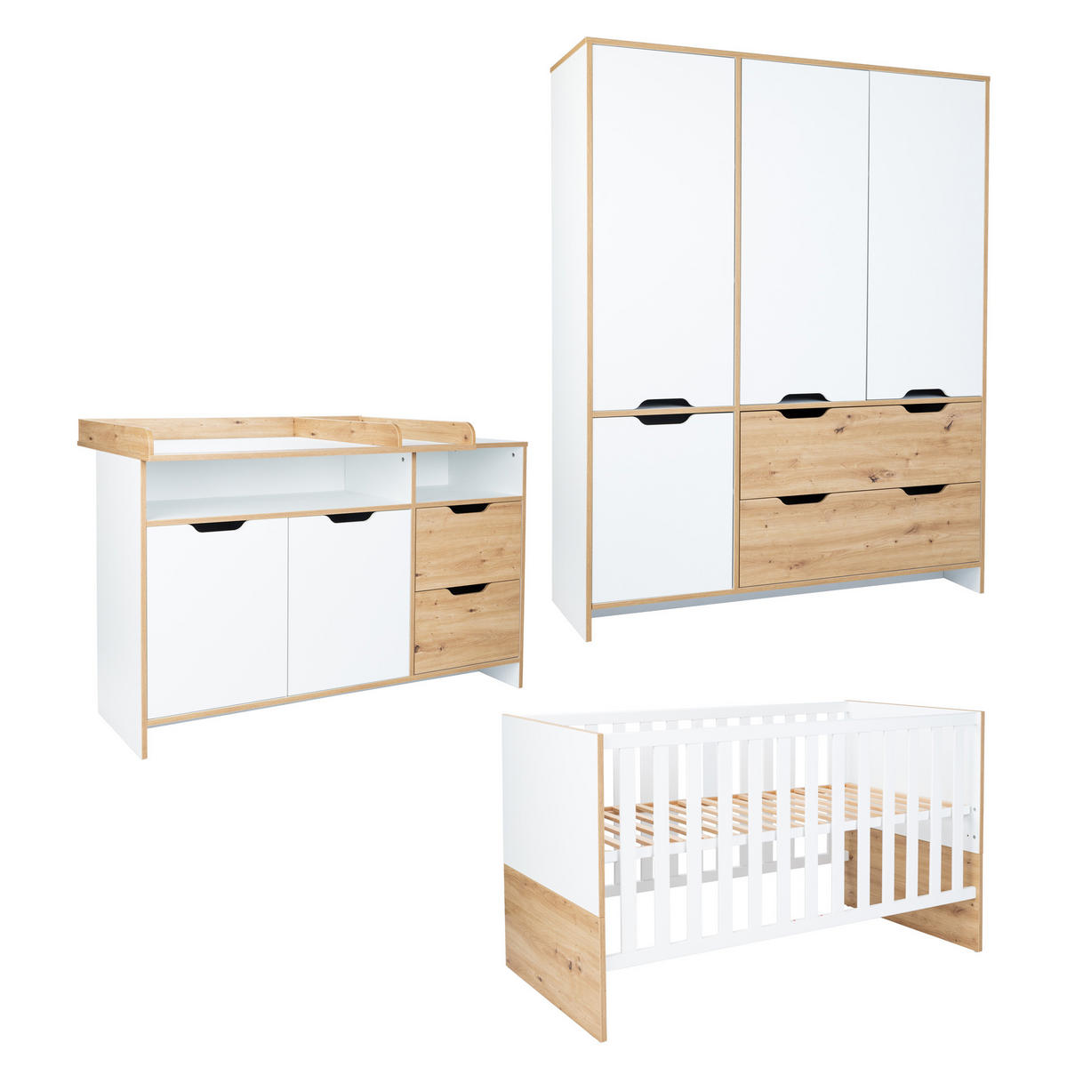 BABYZIMMER SET Maxim 3-tlg. - Weiß/Eiche Artisan, Holzwerkstoff (1/1/1cm) - arthur berndt
