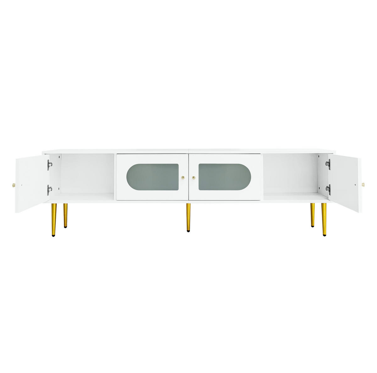 TV ormarić 170/35/50 cm bijeli od iverice sa staklenim vratima i otvorima za kabele - bijela, drvni materijal (140/38/38cm) - OKWISH