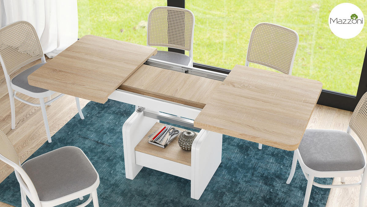 COUCHTISCH rechteckig Sonoma Eiche - Weiß höhenverstellbar ausziehbar - Weiß/Sonoma Eiche, Holzwerkstoff (75/180/75cm) - designimpex