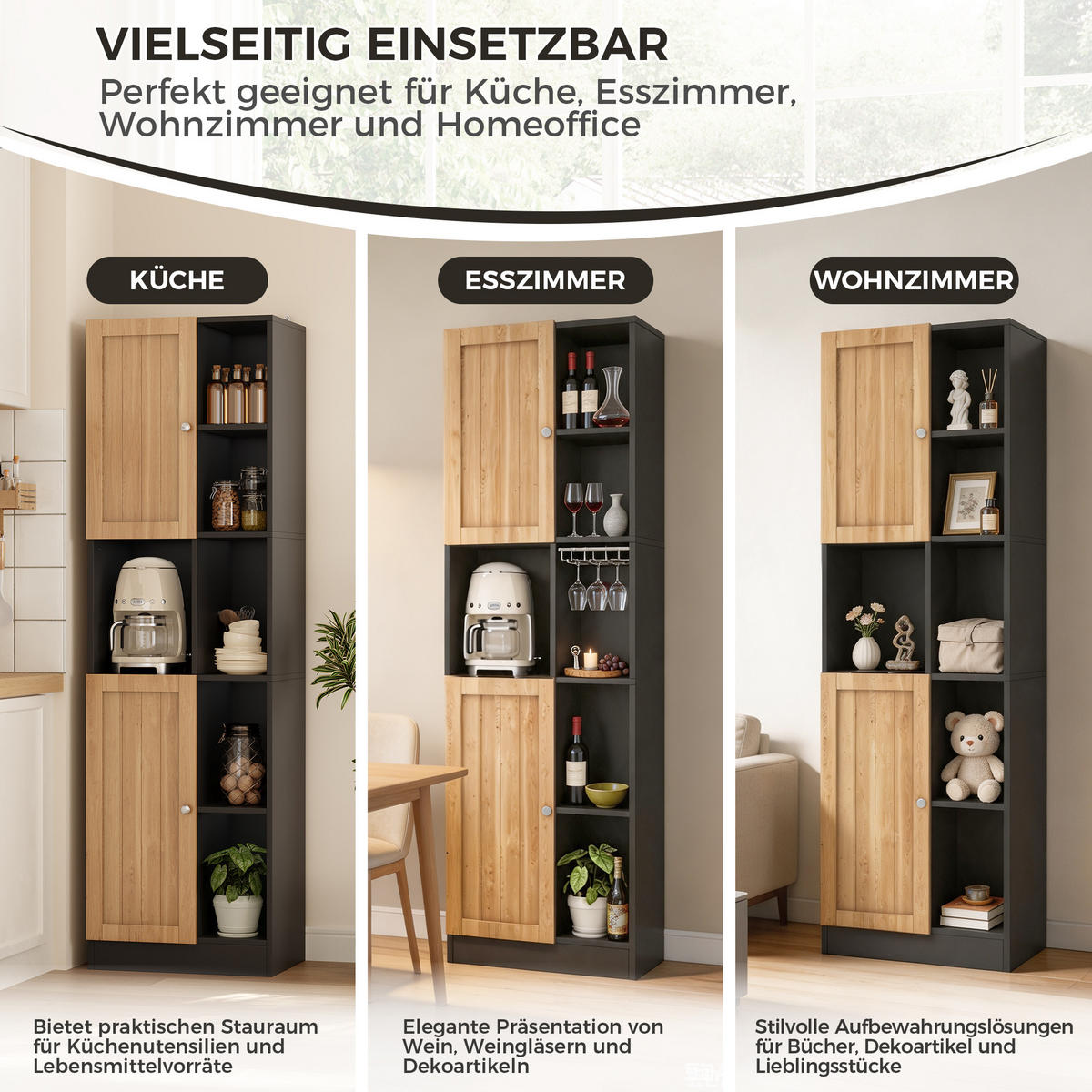 GESCHIRRSCHRANK Schwarz 50/35.5/170 - Schwarz, Holzwerkstoff (50/170/35.5cm)