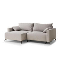 ECKSOFA MIT SCHLAFFUNKTION Leon Hellbeige Webstoff - Beige/Schwarz, Holz/Holzwerkstoff (148/239cm) - Maison de Reve