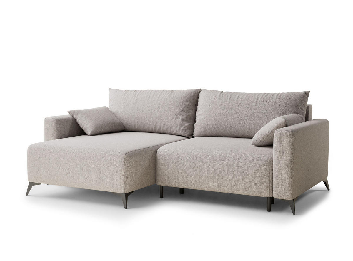 ECKSOFA MIT SCHLAFFUNKTION Leon Hellbeige Webstoff - Beige/Schwarz, Holz/Holzwerkstoff (148/239cm) - Maison de Reve