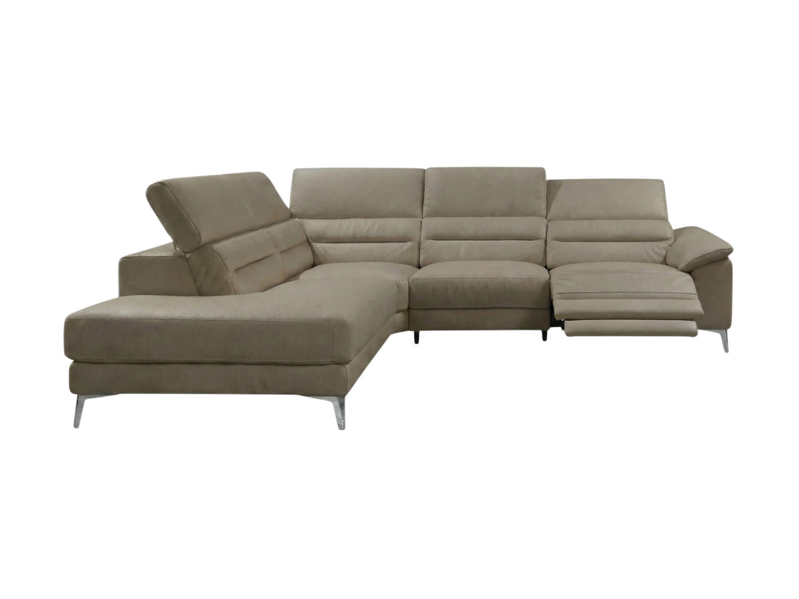 ECKSOFA Tucano Echtleder mit 1 x Relaxfunktion Greige - Greige, Leder/Metall (232/258cm)