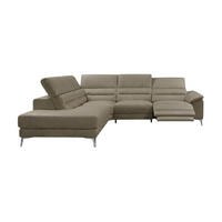 ECKSOFA Tucano Echtleder mit 1 x Relaxfunktion Greige - Greige, Leder/Metall (232/258cm)