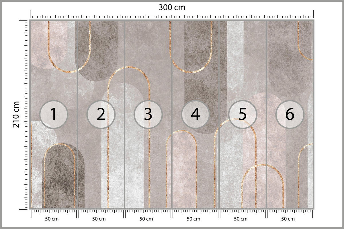 FOTOTAPETE für Wohnzimmer Geometrische Bögen Beige Beton 300x210 - Beige/Braun, Papier (300/210cm) - Muralo