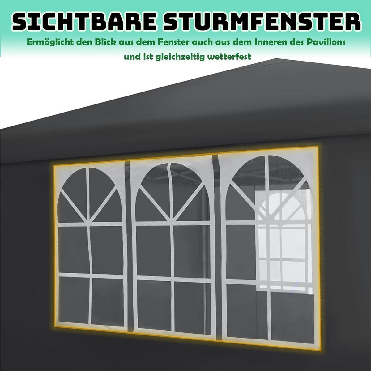 FALTPAVILLON 3 x 3 m Anthrazit mit 4 Seitenteilen und Fenstern - Schwarz, Textil (300/260/300cm)