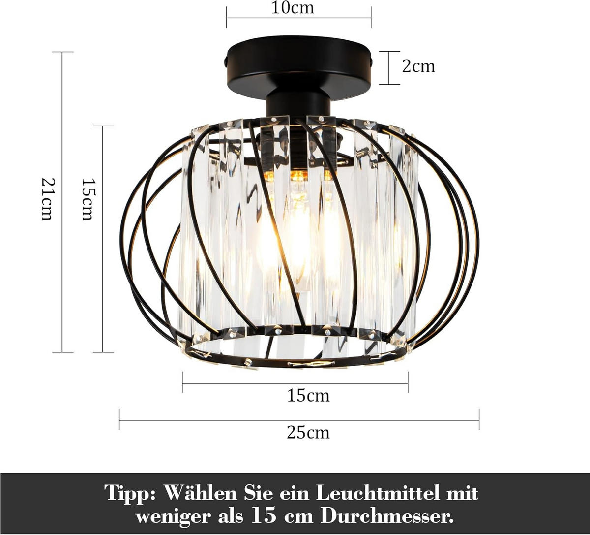 DECKENSTRAHLER Flammel 21/25/25 cm - Schwarz, Metall (21/25/25cm) - ZMH