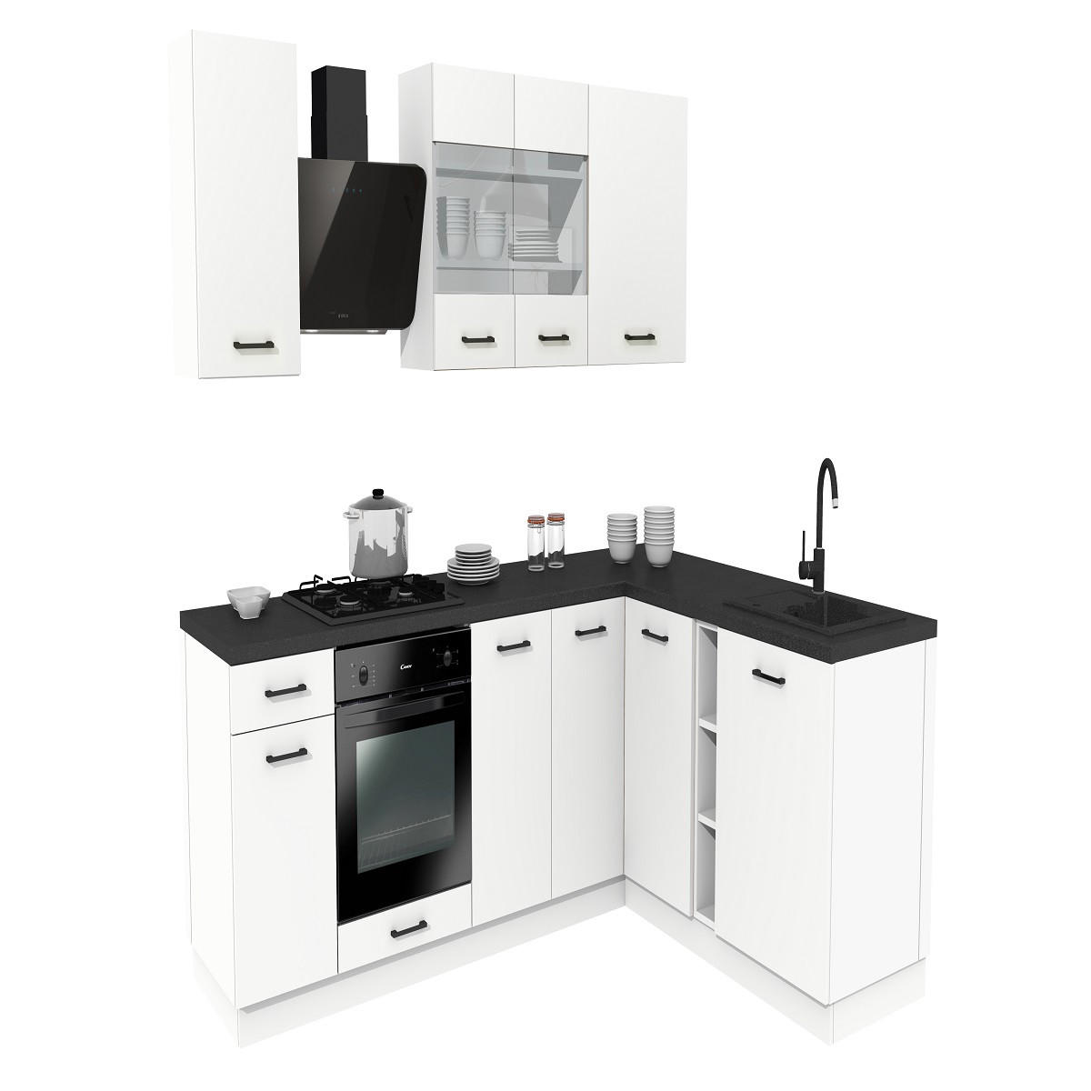 WINKELKÜCHE 240x180 cm mit Arbeitsplatte - SIMPLY Z23 - in Weiß / Matt - Schwarz/Weiß, Holz (420/212/53cm)