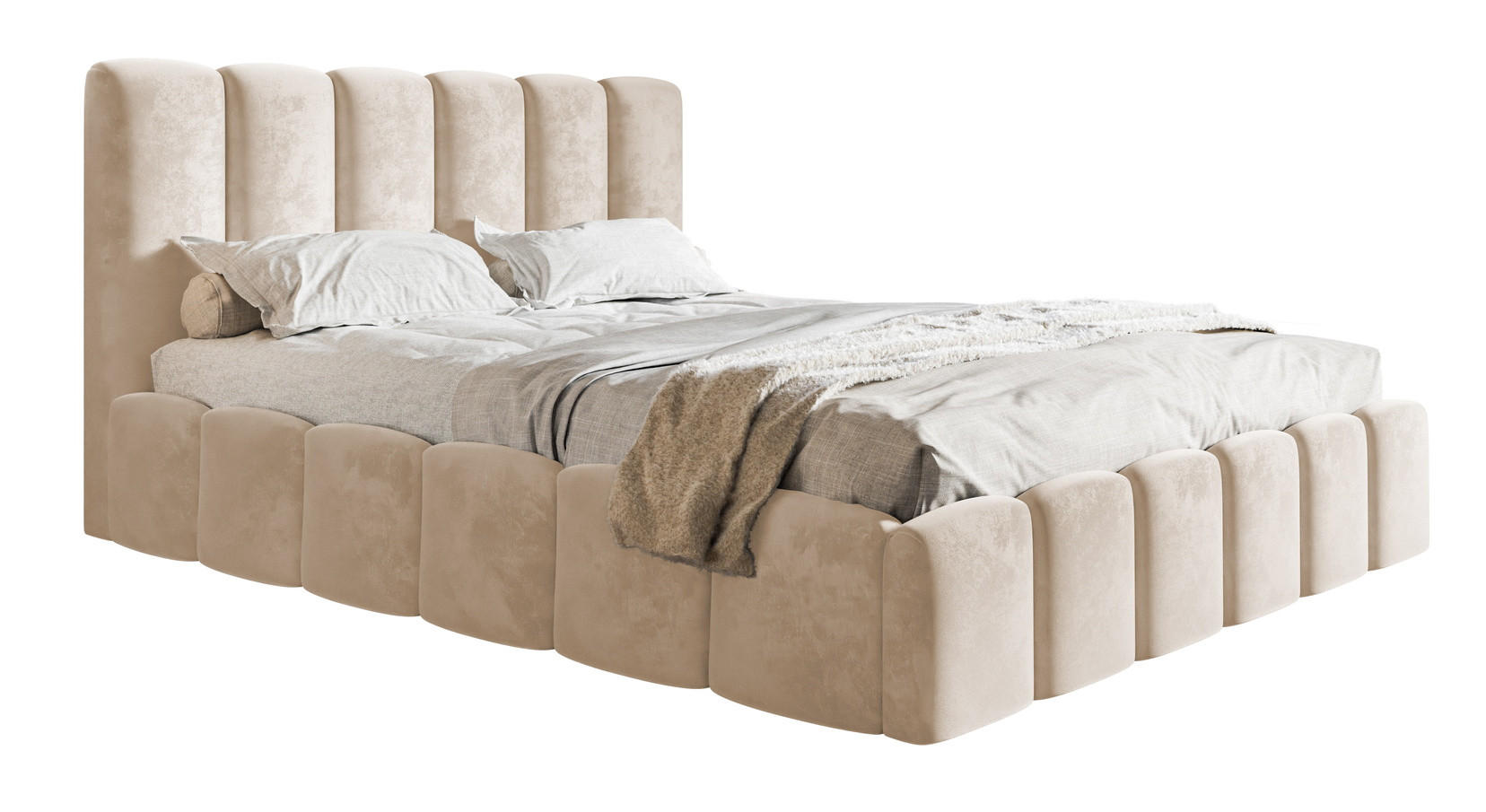 POLSTERBETT 140x200 Palermo mit Bettkasten, Lattenrost, Beige - Beige, Holz/Textil (140/200cm) - Emporius
