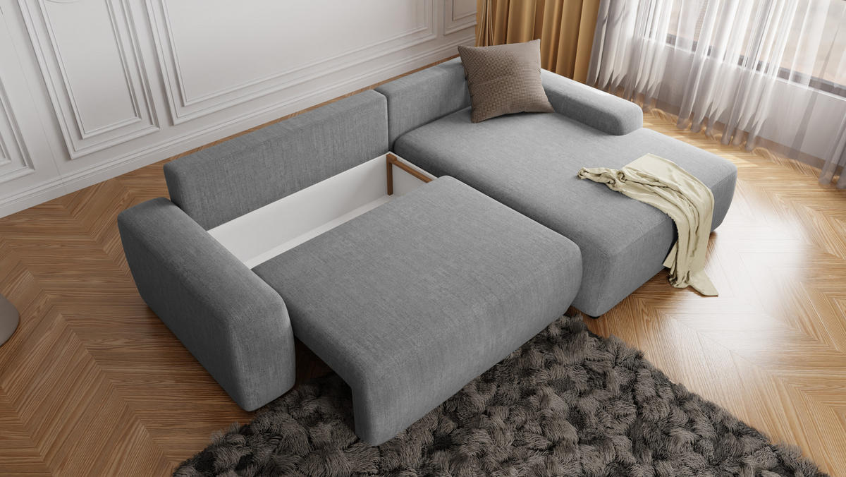 ECKSOFA Lopez Hellgrau Samt-Stoff - Hellgrau/Schwarz, Holz/Kunststoff (264/162cm) - S-Style Möbel