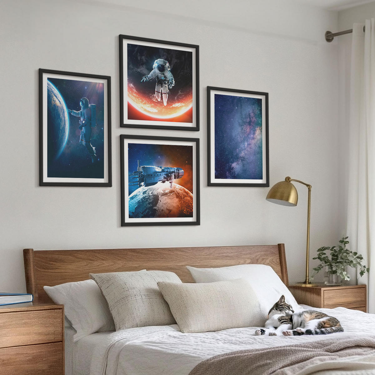 WANDBILDER 4er-Set - 50x50 cm & 40x60 cm Schwarzer Rahmen - Weltraum-Astronauten-Sterne - Schwarz, Kunststoff (50/50cm) - ArtPrintCave