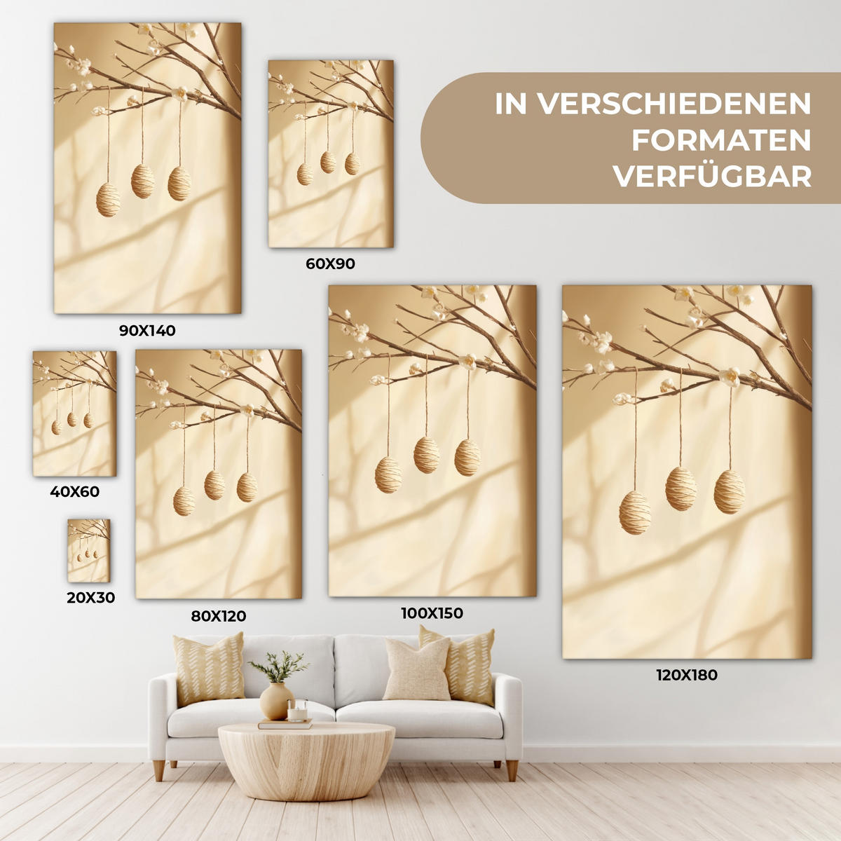 LEINWANDBILD Beige - Osterkuchen - Eier Deko XXL 80x120 cm - Beige, Textil (80/120cm) - MuchoWow