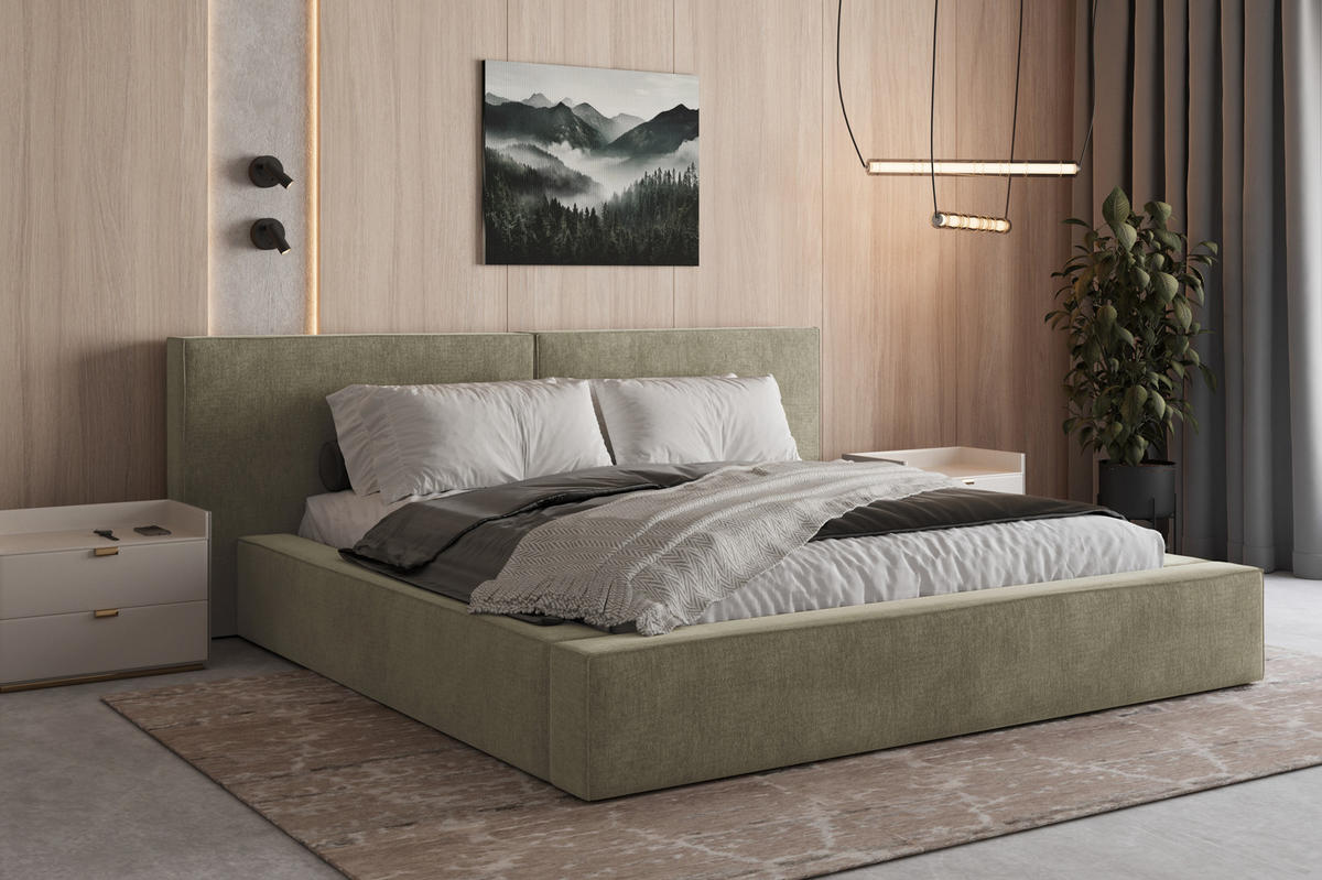 POLSTERBETT 06 140x200 cm – Tresor - Bett mit Bettkasten, Metall-Lattenrost - Olivgrün, Holz (140/200cm) - ROYAL24_MARKT