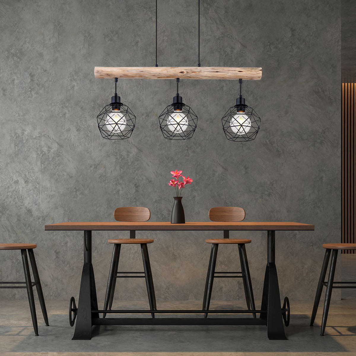 HÄNGELEUCHTE Holz Braun Metall Schwarz - Braun, Holz (76/18/120cm) - Globo Lighting