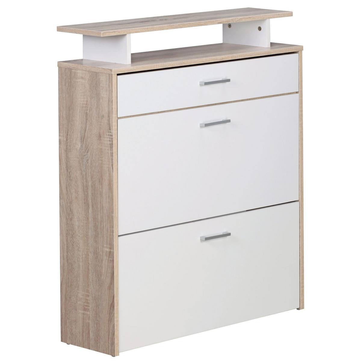 SCHUHKIPPER – Sonoma Eiche, 4 Fächer, großzügige Ablage, MDF-Holz - Beige, Holz (80/95/24cm) - KADIMA DESIGN
