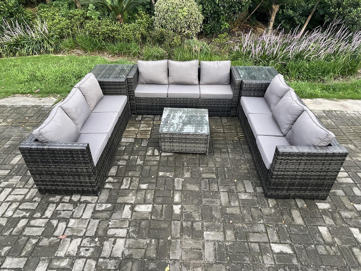GARTENTISCHGRUPPE Polyrattan 9-Sitzer - Dunkelgrau, Metall - Fimous