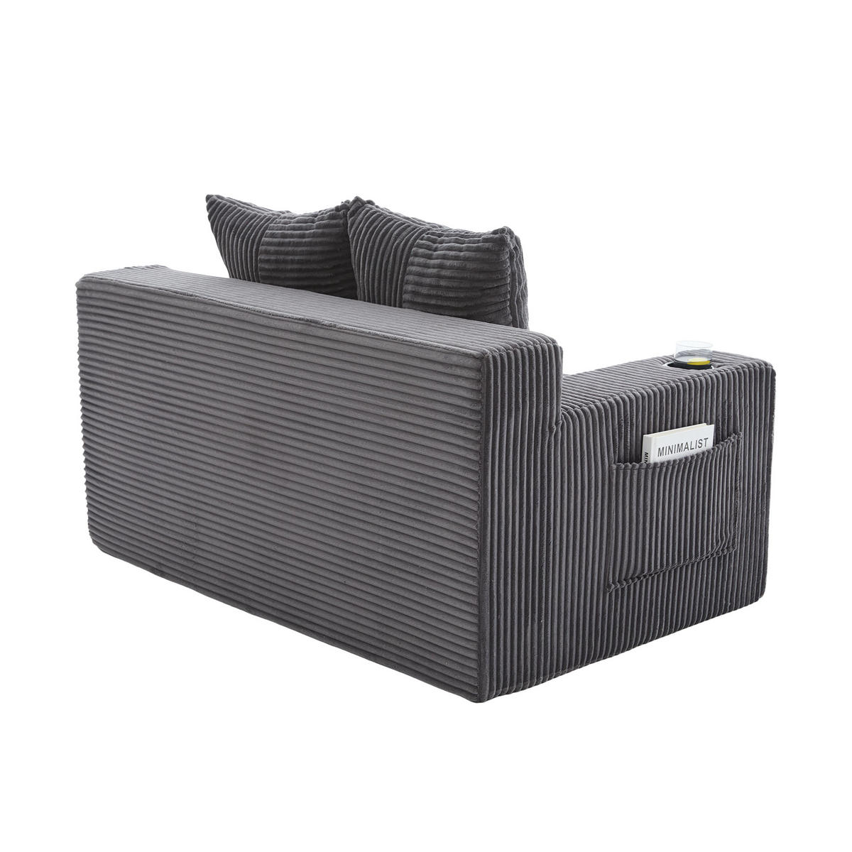 SCHLAFSOFA 2-in-1 mit Hocker, 2 Kissen und Becherhalter, DE-42913, Grau - Grau, Textil (133/64/87cm) - ComfortXL