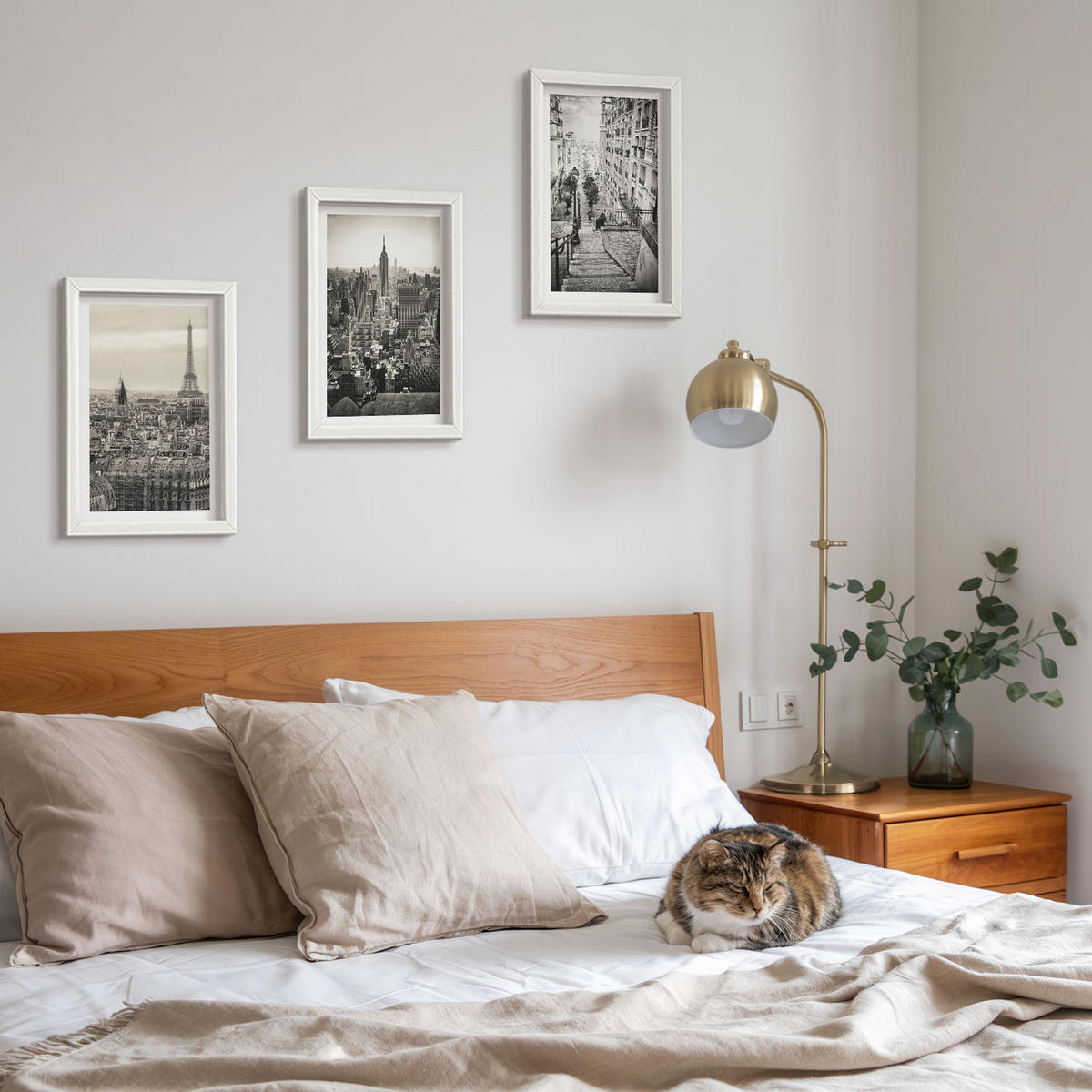 BILDER SET 3er Set - 20x30 cm Weißer Rahmen - Aussicht Paris New York Treppen - Weiß, Kunststoff (20/30cm) - TULUP