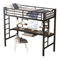 HOCHBETT 90/200 cm aus Metall mit Schreibtisch und 2 Regalen Schwarz - Schwarz, Metall (90/200cm) - Modenvie