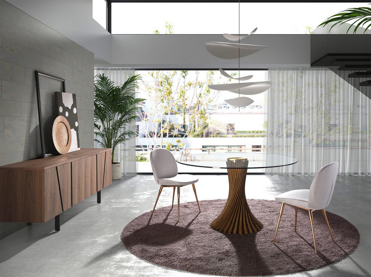 ESSTISCH Esstisch runde gehärtetes Glas aus walnussfarbenes Holz Ø130/76 cm - Transparent/Walnussfarben, Glas (130/130/76cm) - ANGEL CERDA